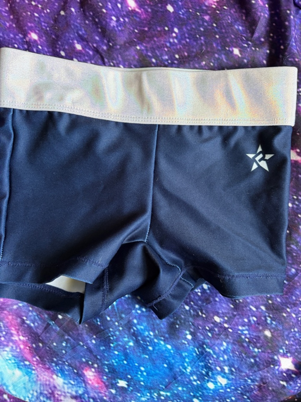 Kids Navy Athletic Shorts with Iridescent Waistband